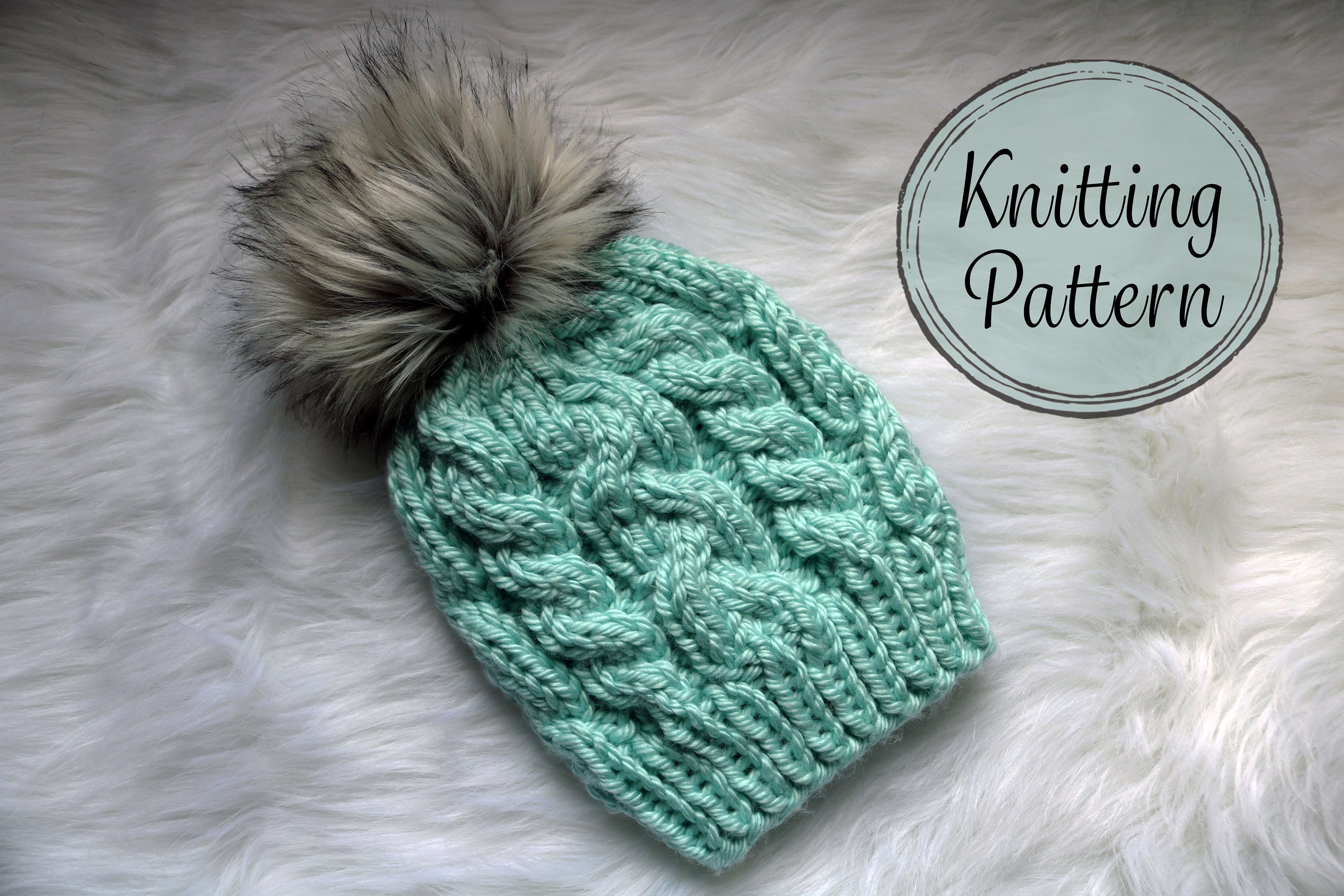Cable Knit Beanie Knitting Pattern, Braided Hat pattern preview.