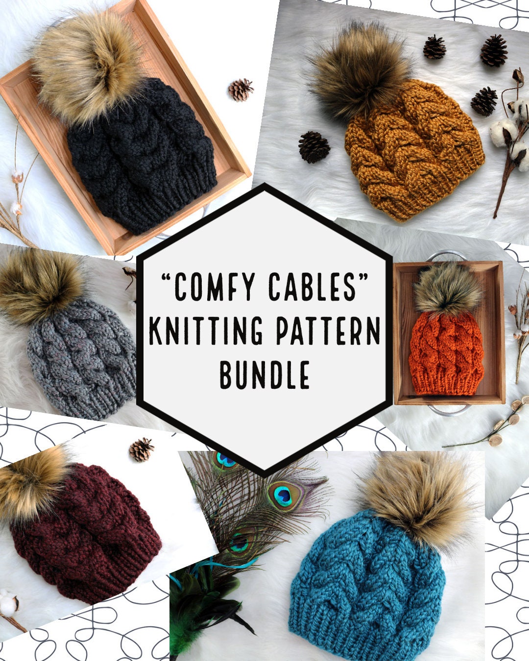 Cable Knit Beanie Pattern Bundle – Comfy Cables Design pattern preview.