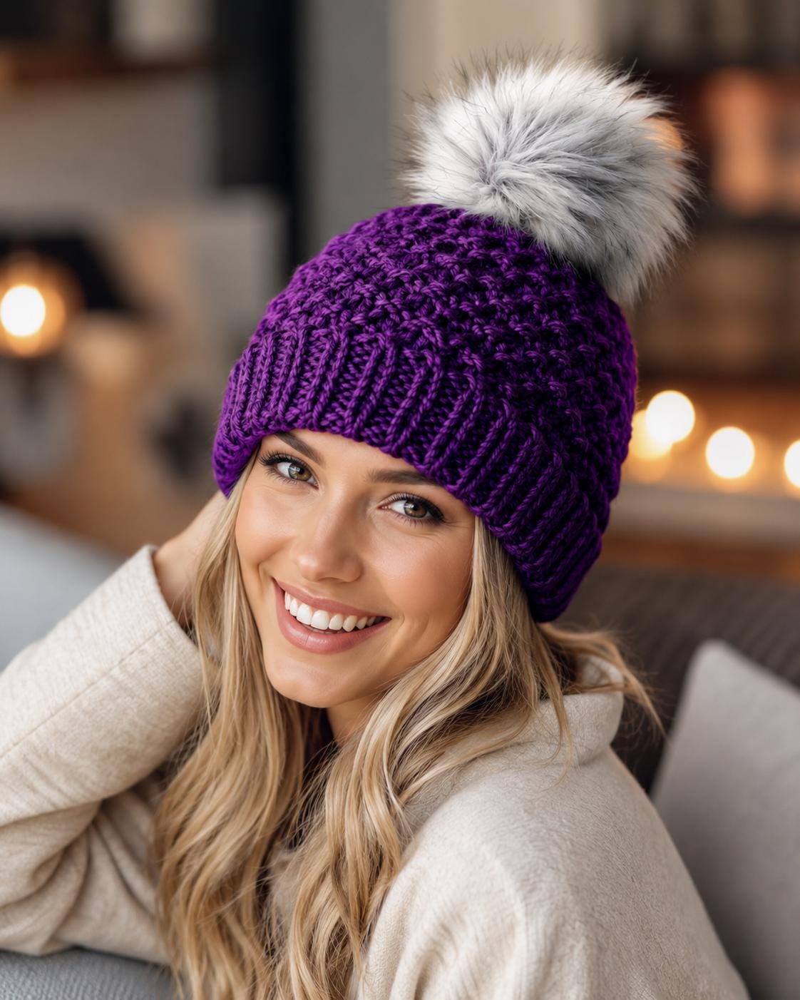 Chevron Knit Beanie Pattern – Super Bulky Yarn pattern preview.