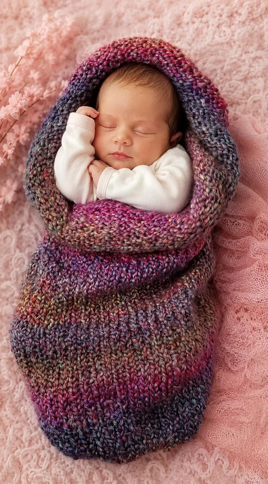 Easy Knitting Pattern for Newborn Baby Cocoon – Photography Prop Swaddle pattern preview.
