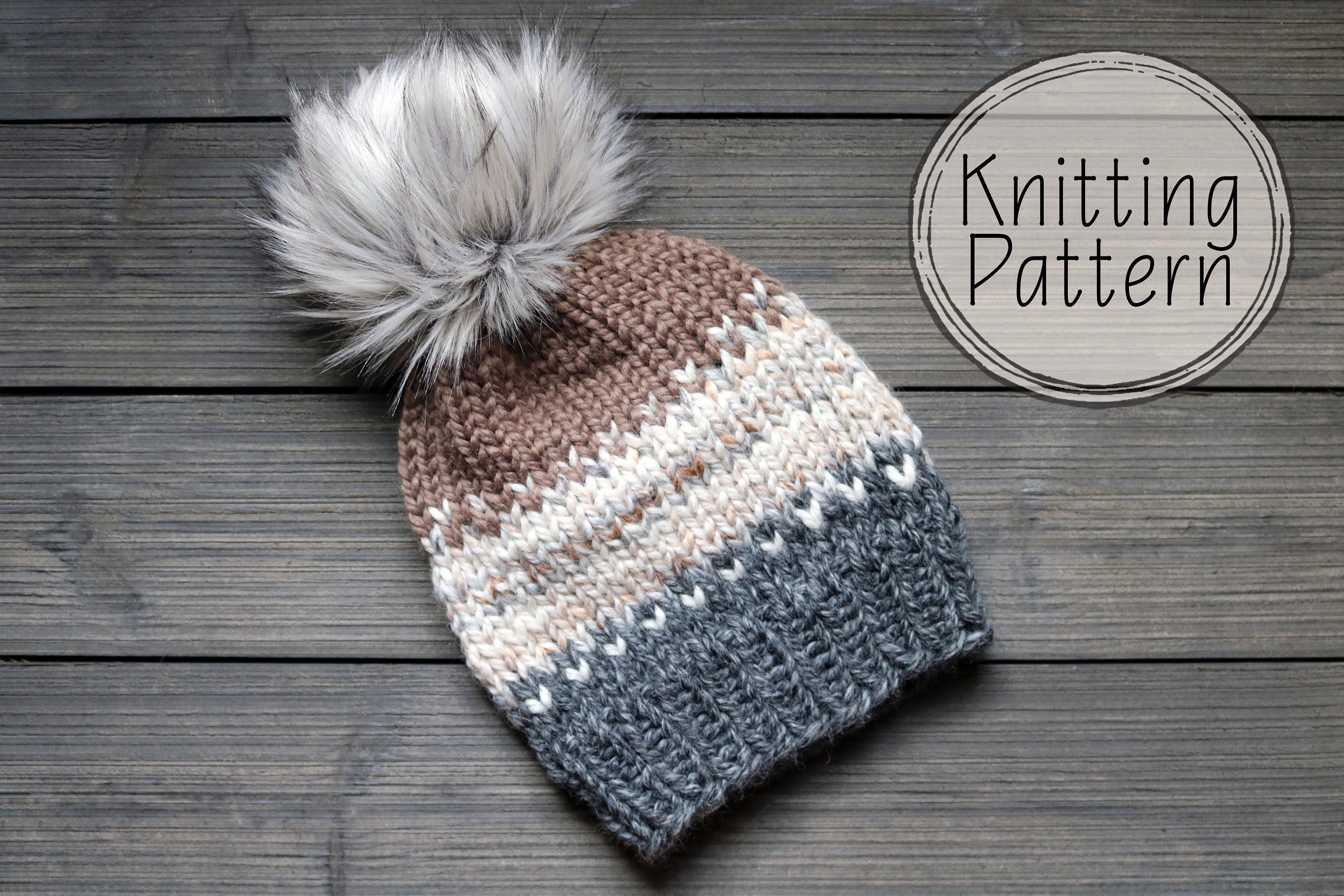 Fair Isle Beanie Knitting Pattern, Easy Knit Hat pattern preview.