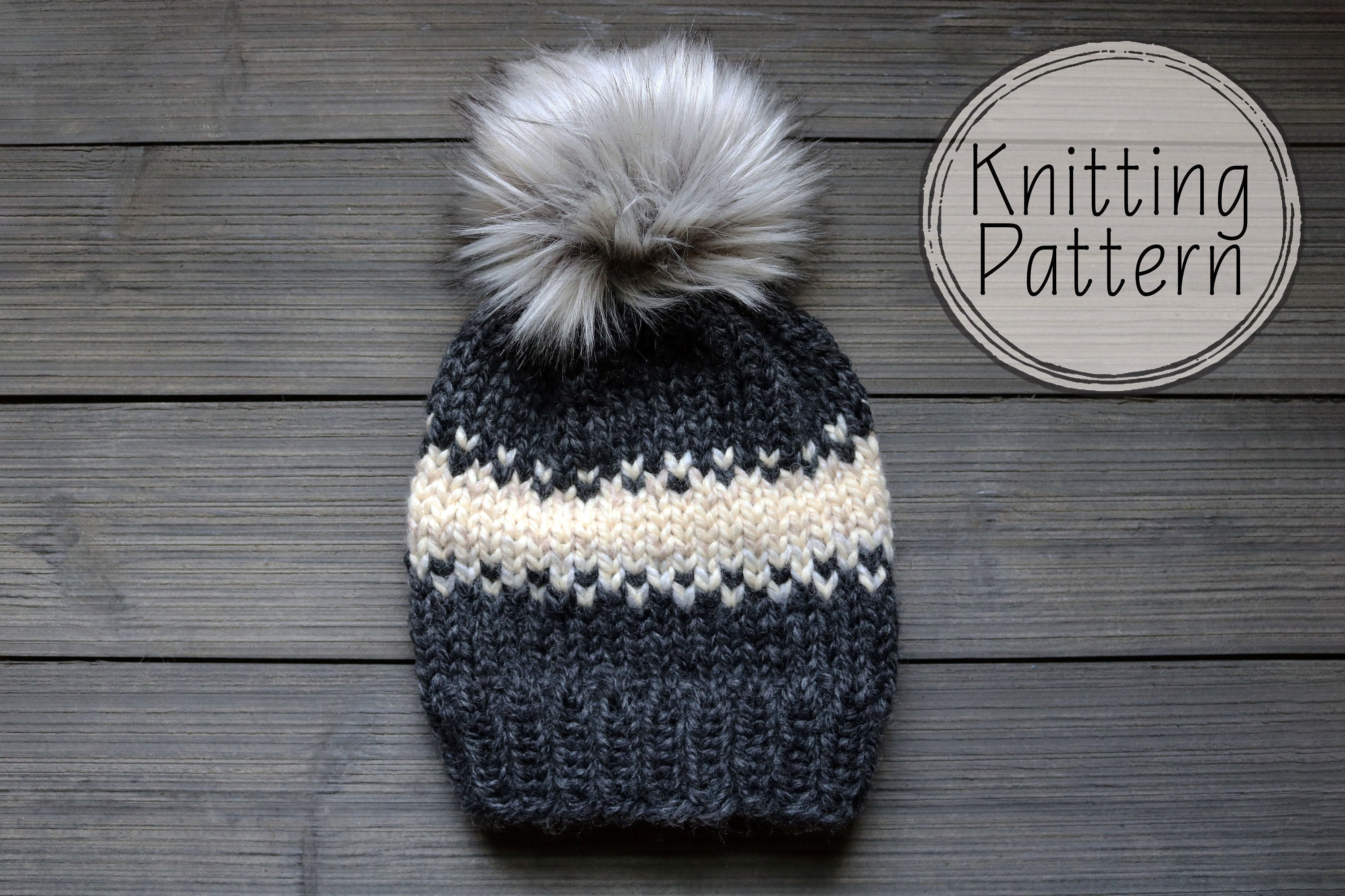 Fair Isle Knit Beanie Pattern, Easy Super Bulky Hat pattern preview.