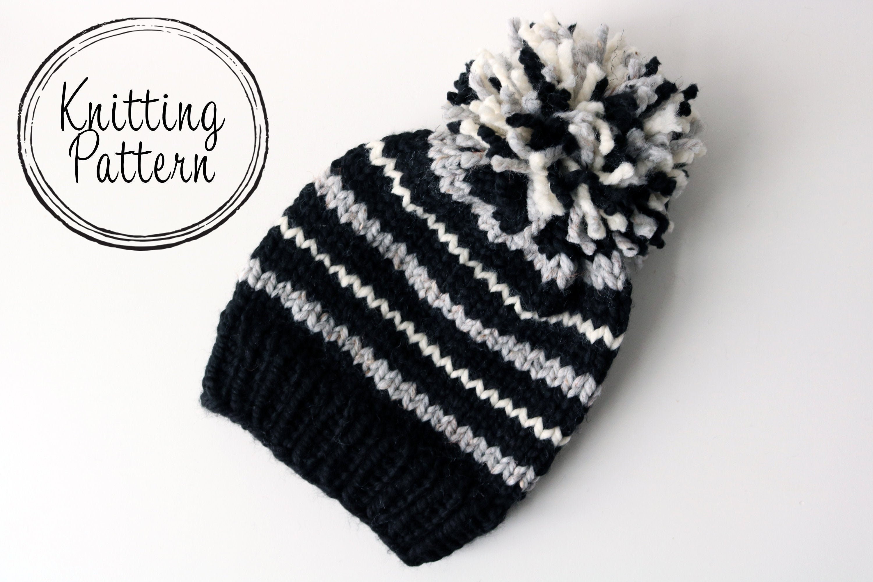 Knitting Pattern for Knit Striped Beanie Hat. pattern preview.
