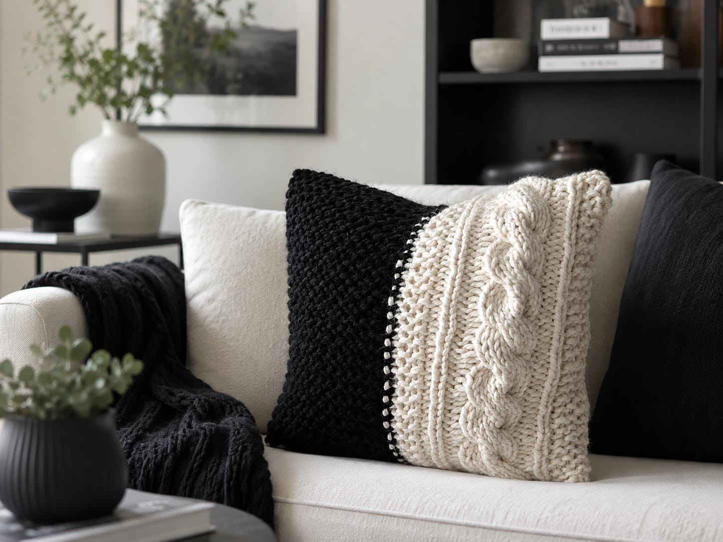 Vistosa Cable Knit Throw Pillow Cover, Knitting Pattern, 14x14". pattern preview.