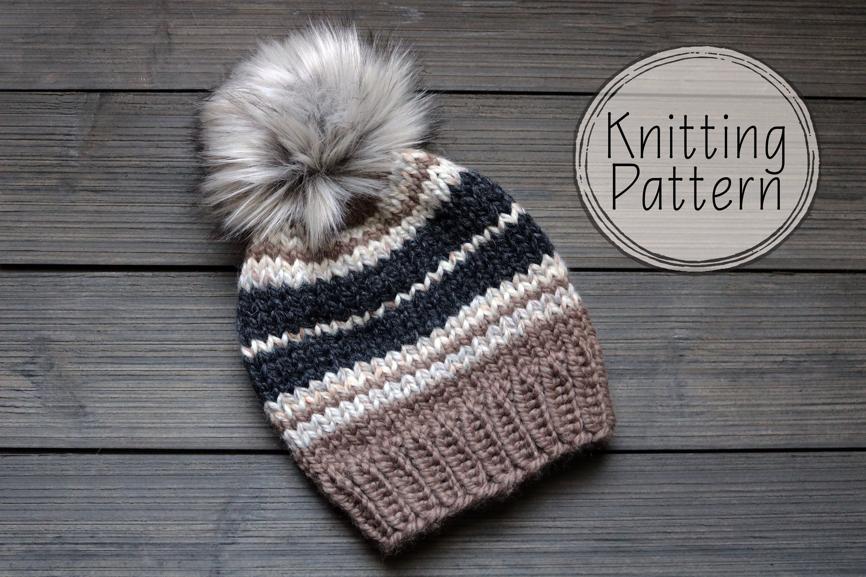 Striped Beanie Knitting Pattern, Easy Knit Hat pattern preview.