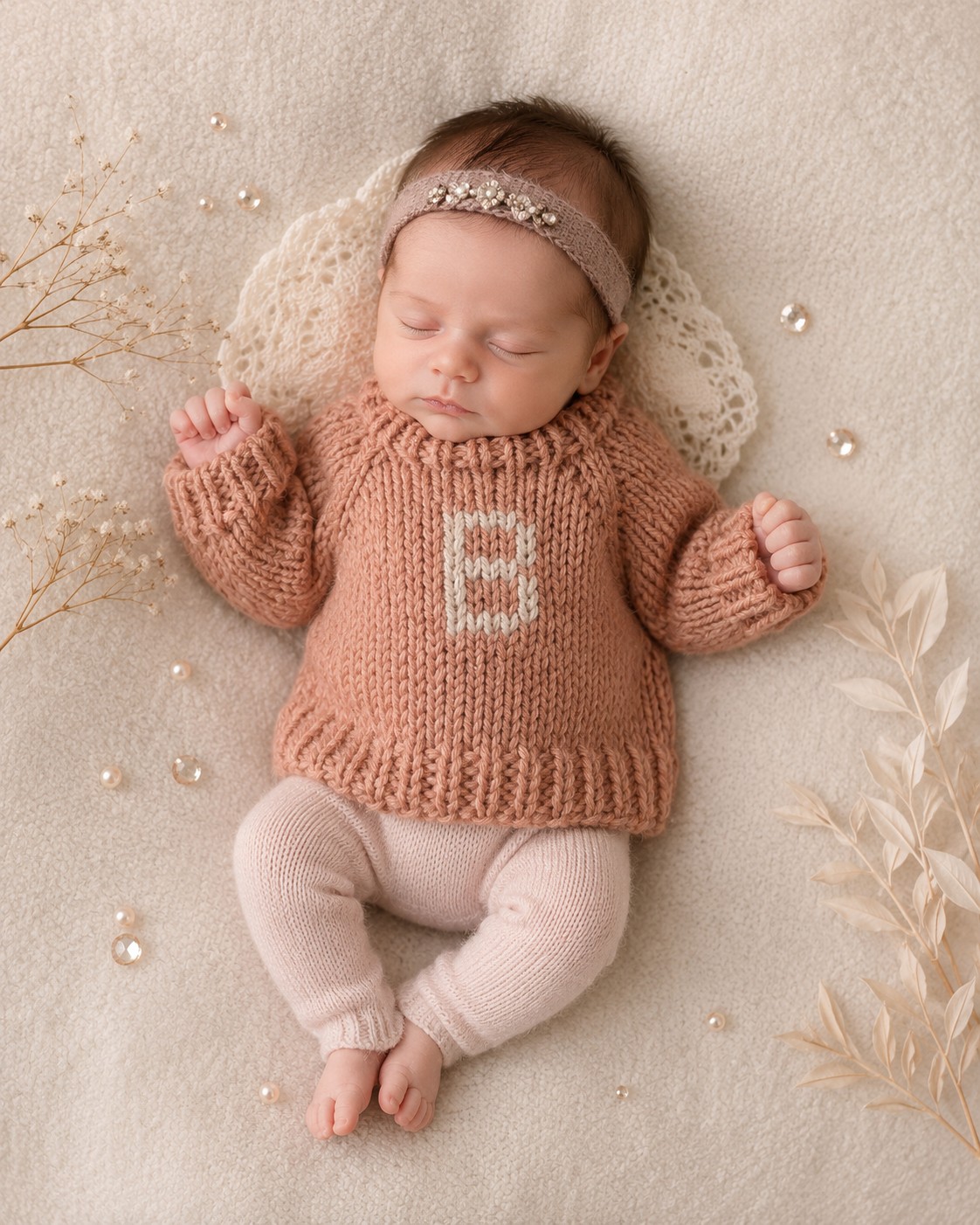 Rosalie Raglan Newborn Sweater Knitting Pattern pattern preview.
