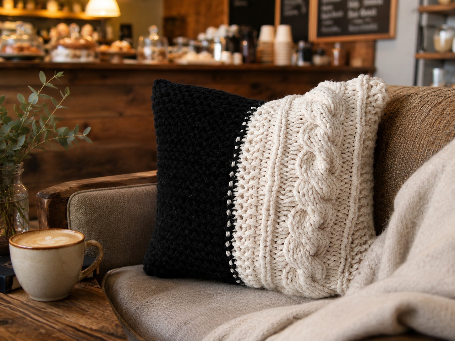 Vistosa Cable Knit Throw Pillow Cover Knitting Pattern pattern preview.